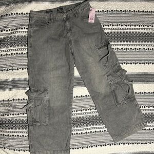 NWT Mid Rise Baggy Cargo Stone Gray Denim Pants